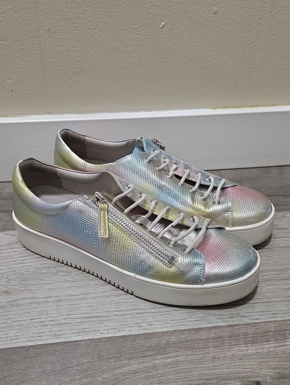 Women's Iridescent Rainbow Platform Sneakers - Lace-Up Casual Shoes